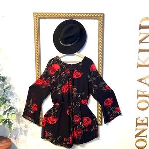 Xl Gorgeous Romper Black with Red Roses